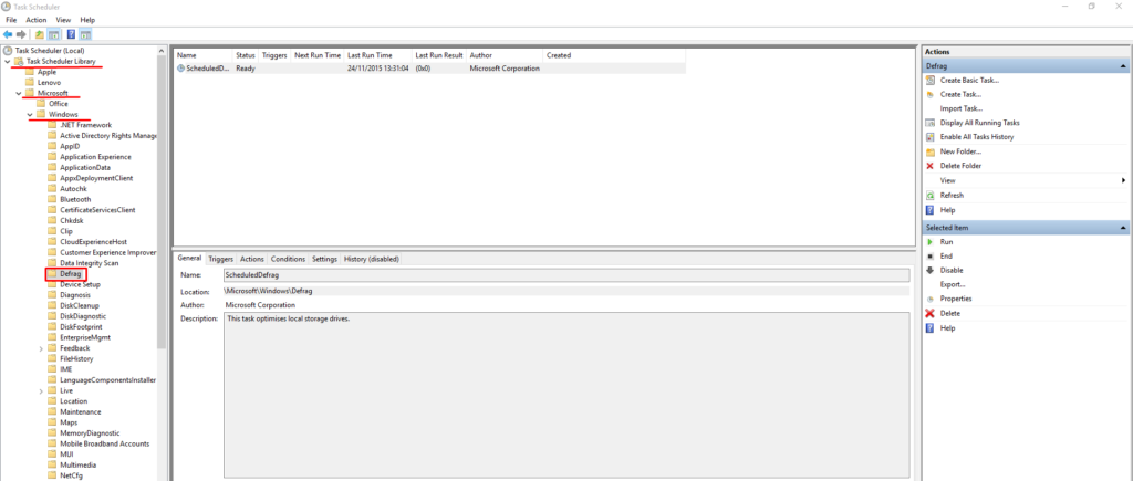 Windows Task Scheduler Defrag
