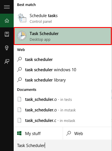 Windows 10 statbar showing task scheduler